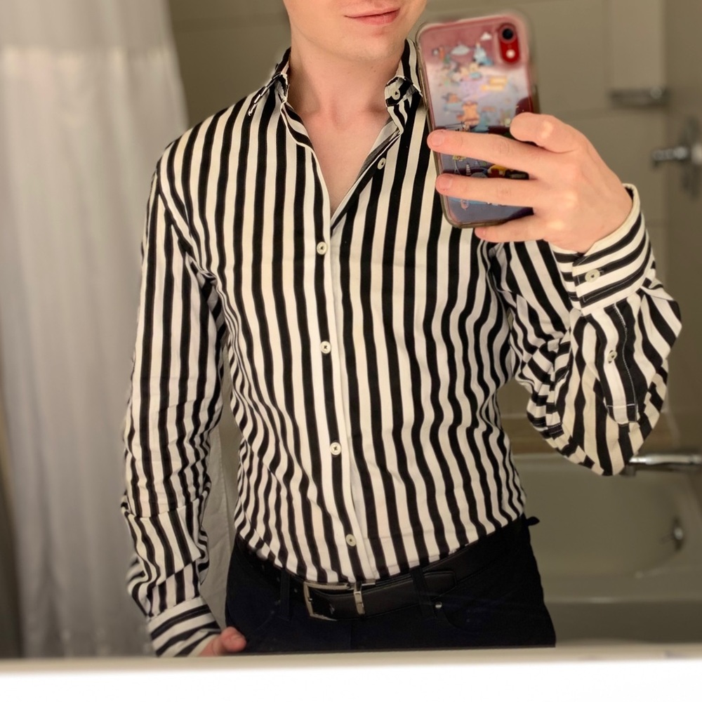 Topman black and white stripe dress shirt
